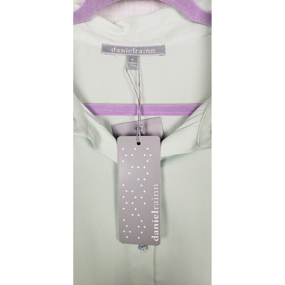 Daniel Rainn Blouse Top Button Front XL Mint Green Long Sleeve Casual‎ Spring - Picture 3 of 6